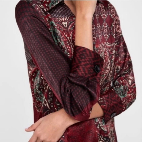 Zara patch quilt print  satin vee neck collar mini dress - Picture 2 of 9